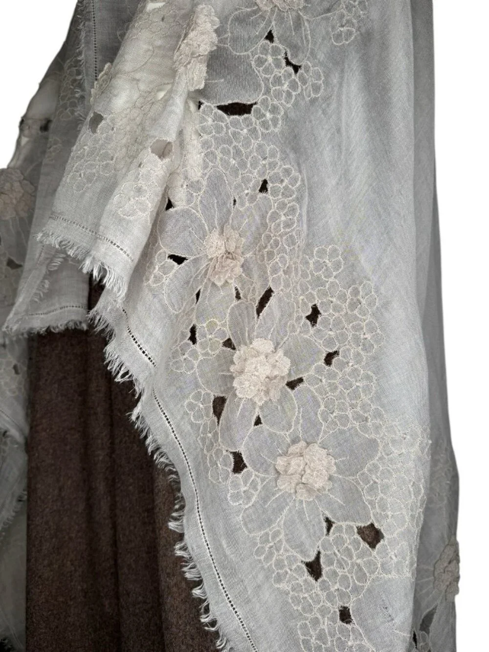 Valentino Garavani XL dusty pink rose Floral 3D Cashmere Fringe Scarf